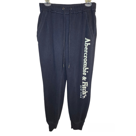Abercrombie and Fitch Womens Medium Pants Joggers Sweatpants Fleece Navy Blue - Picture 1 of 13